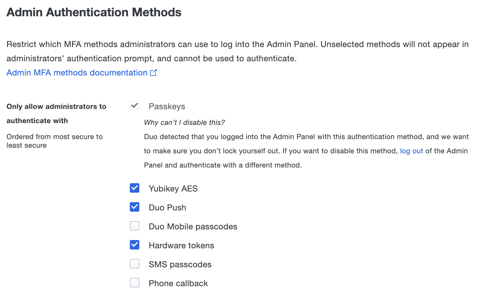 Restrict Admin Authentication Methods