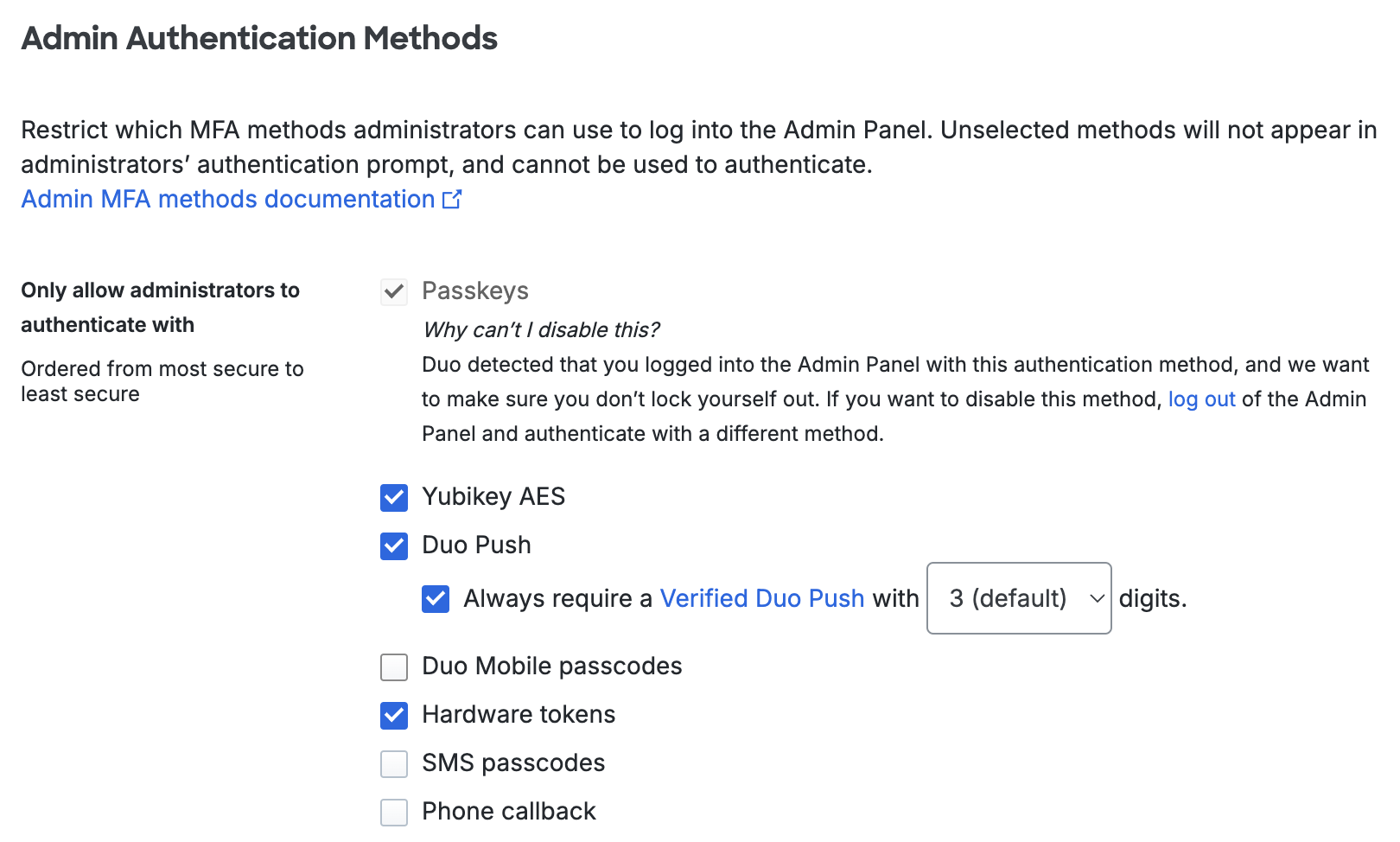 Restrict Admin Authentication Methods