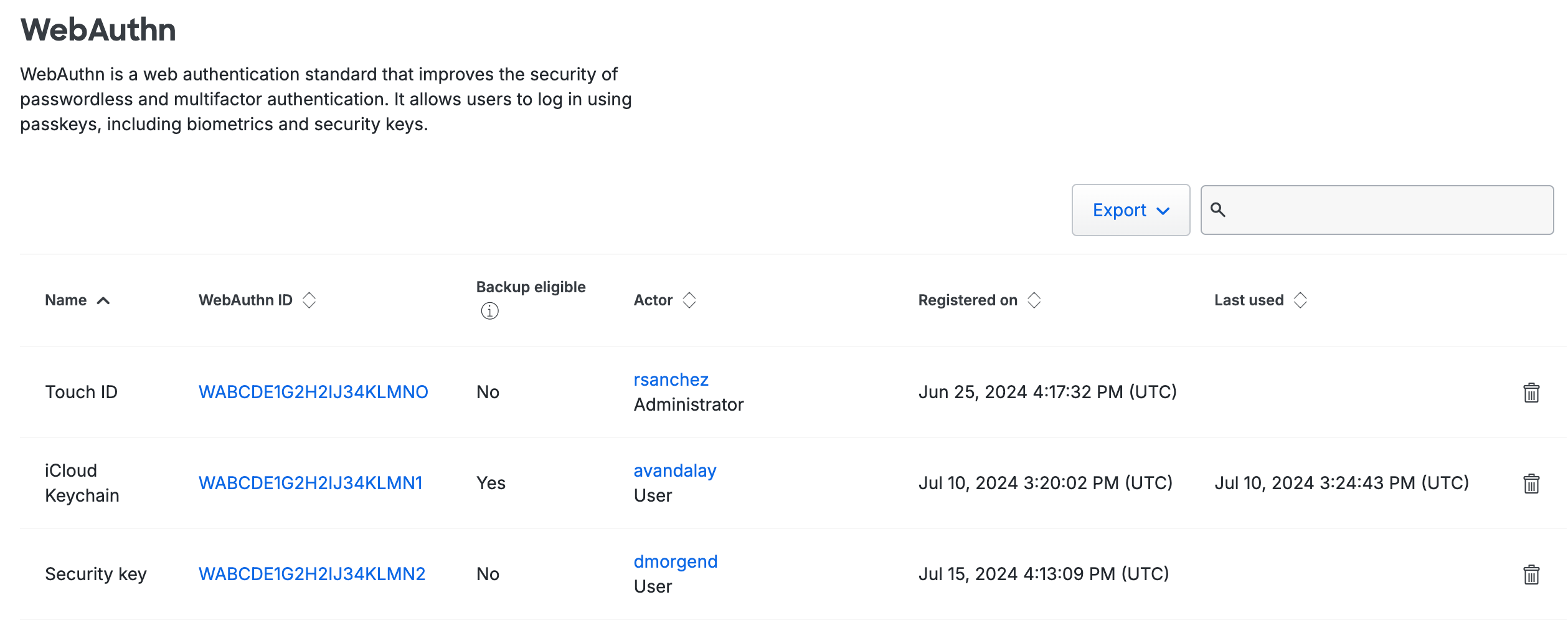 WebAuthn Table View