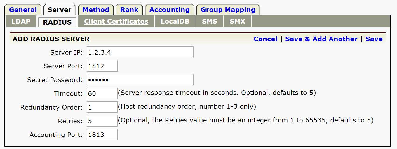 RADIUS Server Config