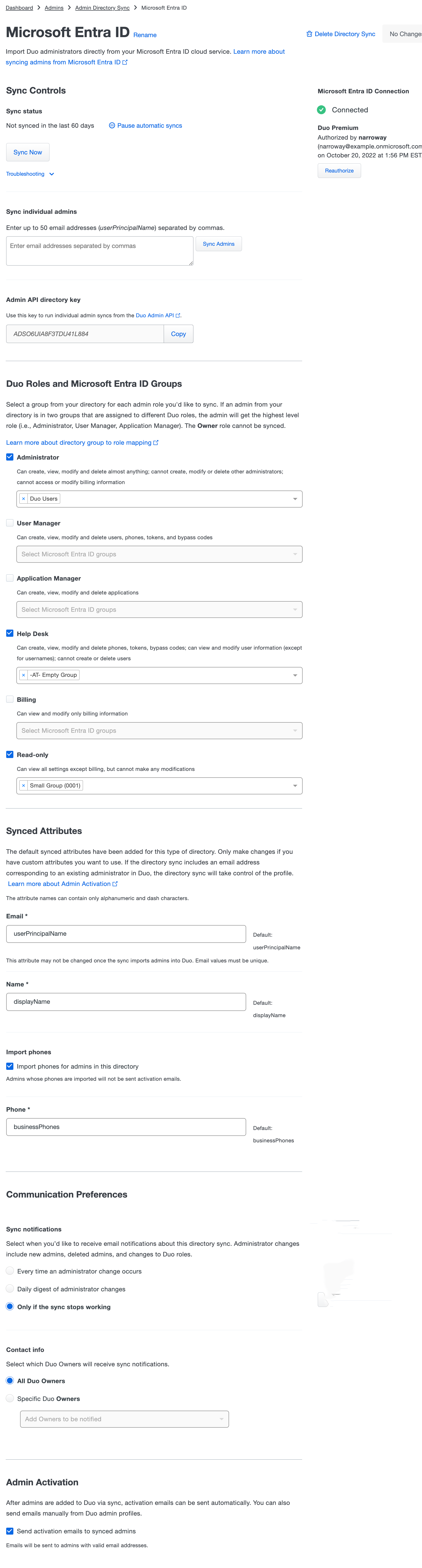 Configured Admin Entra ID Directory Sync