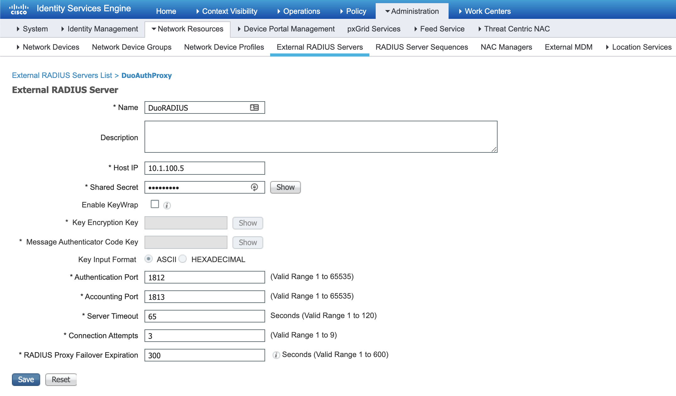 Cisco ISE Add Radius Server