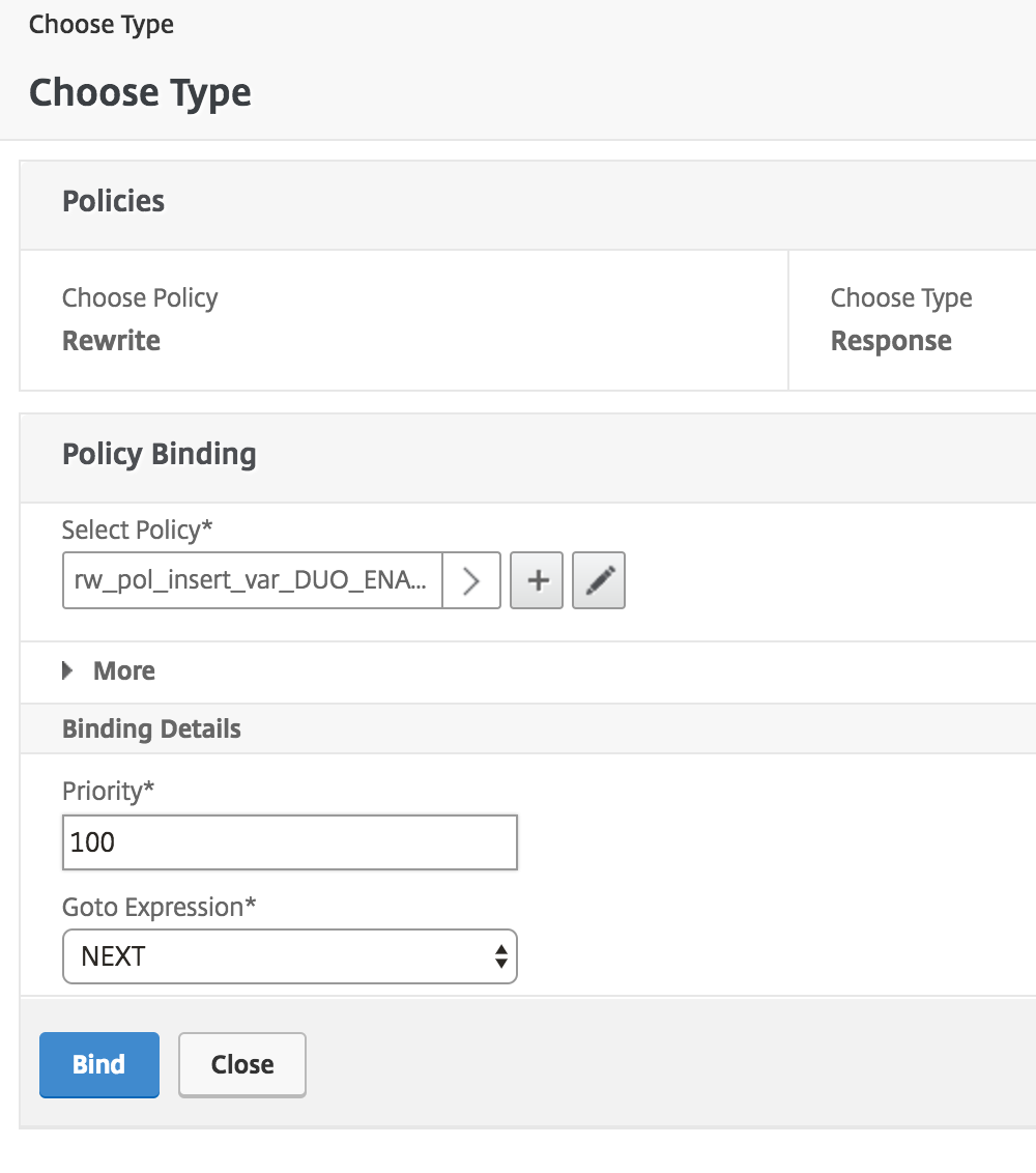 Bind first Duo rewrite policy