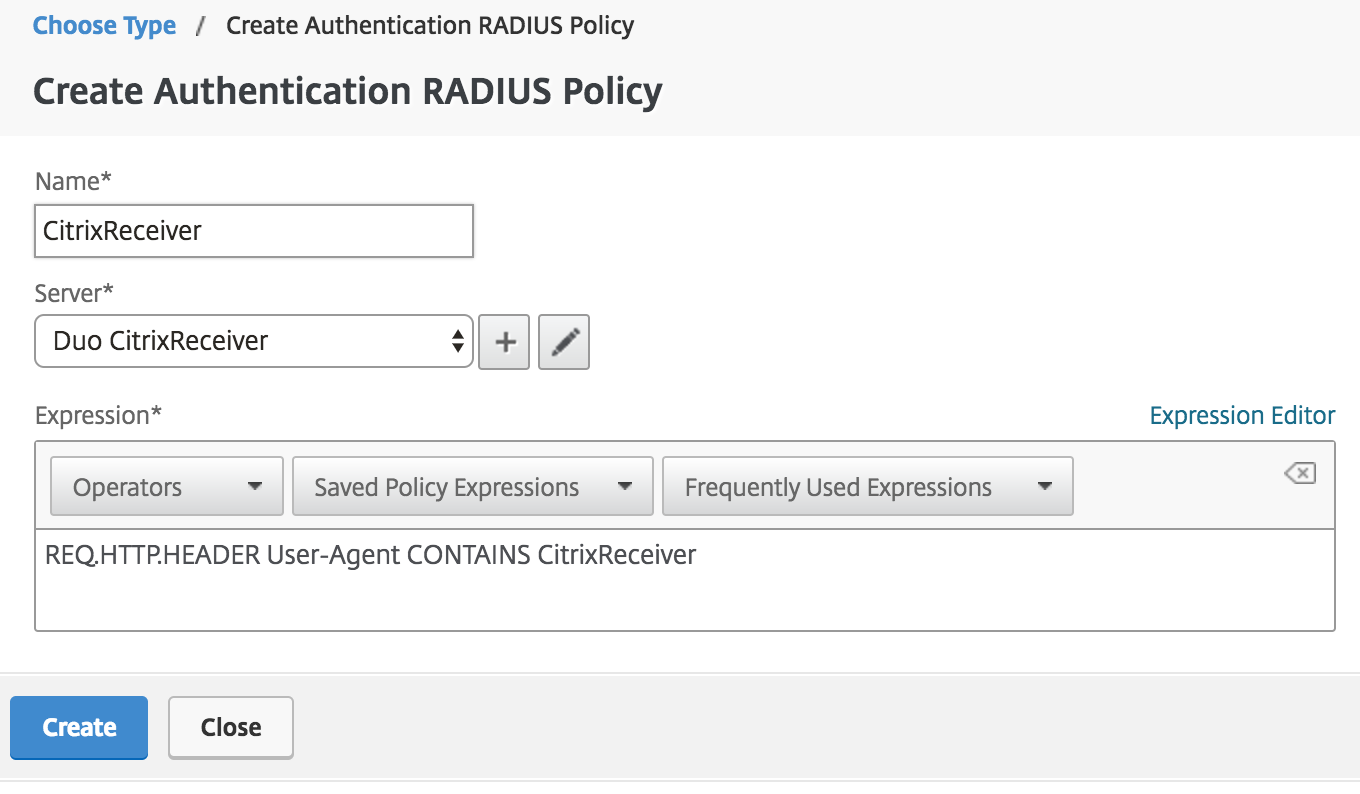 Create Receiver Authentication Policy