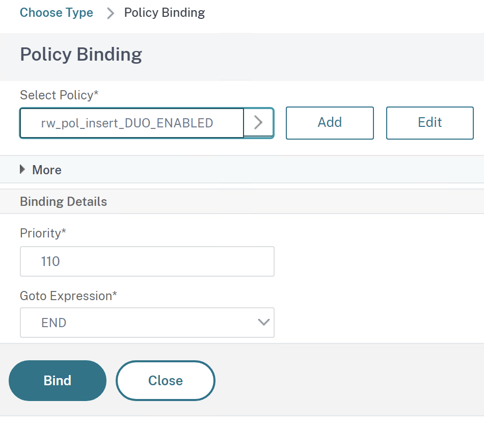 Bind second Duo rewrite policy