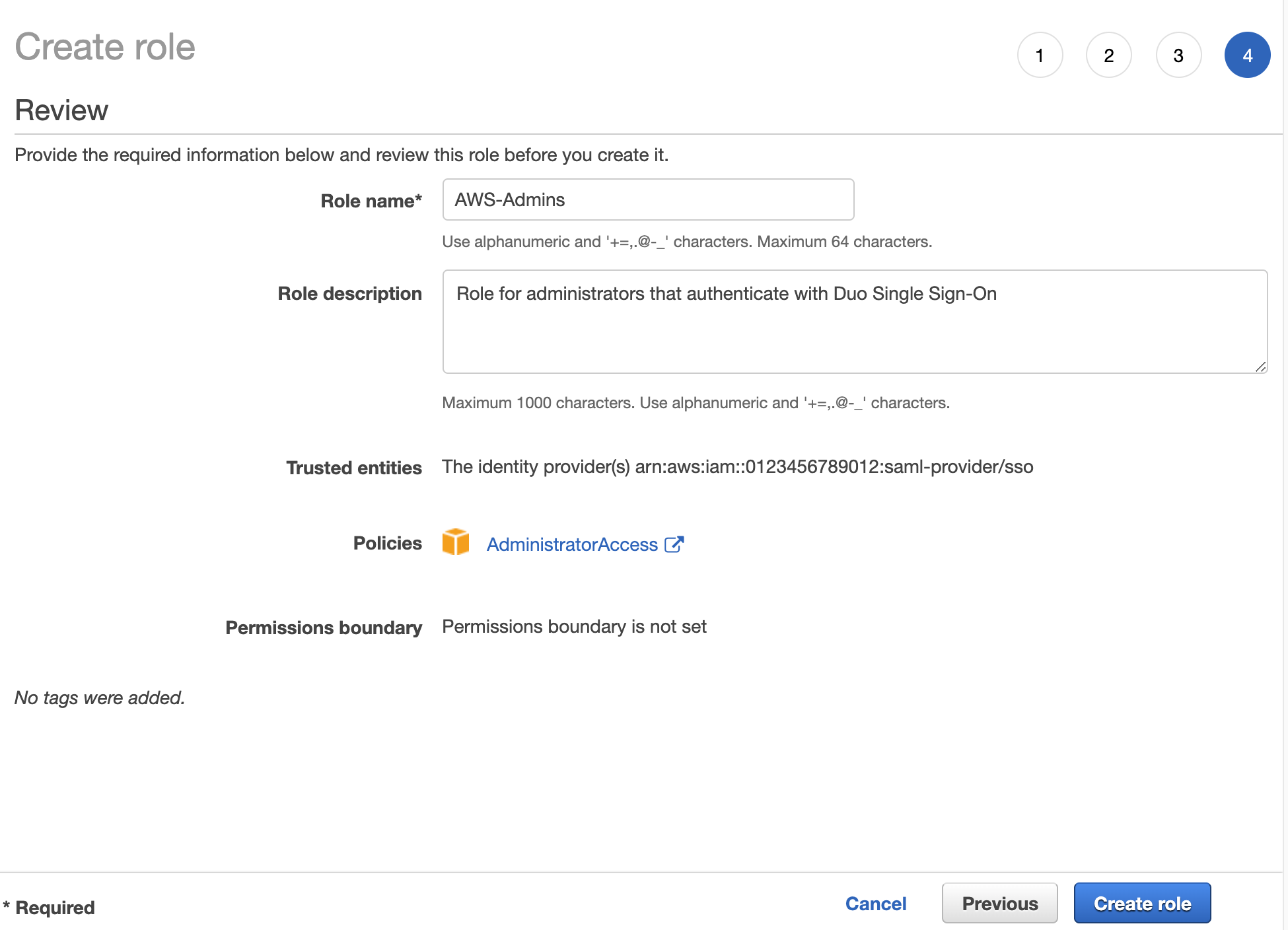 AWS New Role for SSO