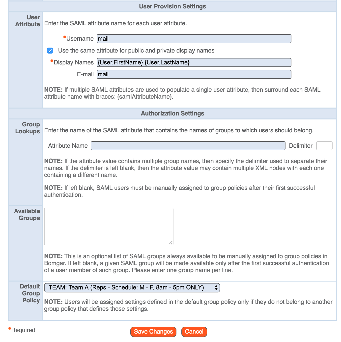 Additional Bomgar Single Sign-On Setting Edit