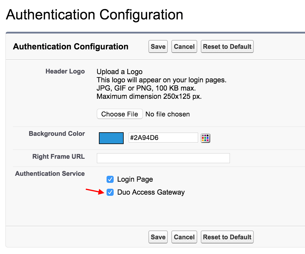 Salesforce Domain Authentication Settings