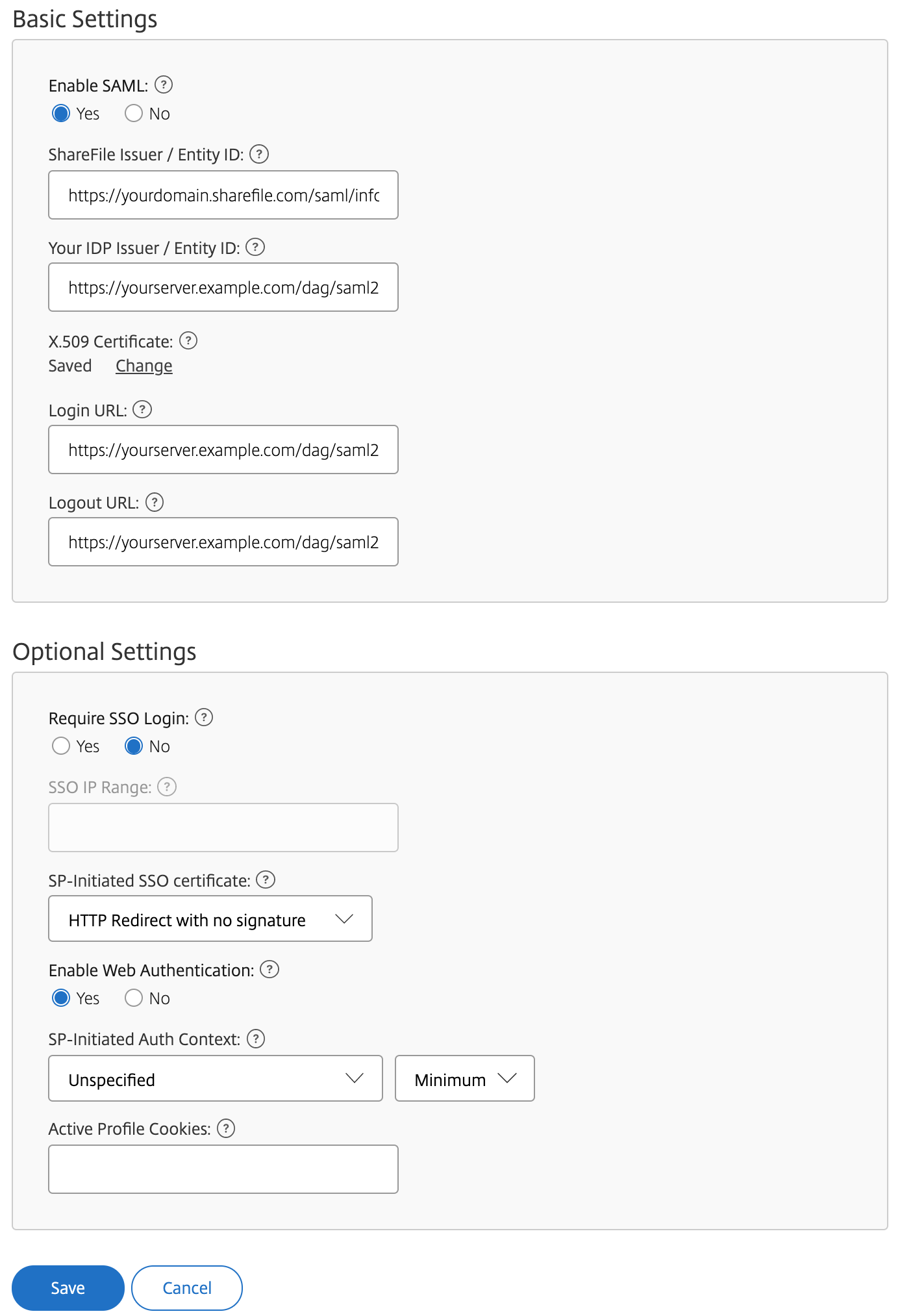 ShareFile Single Sign-On Additional Settings