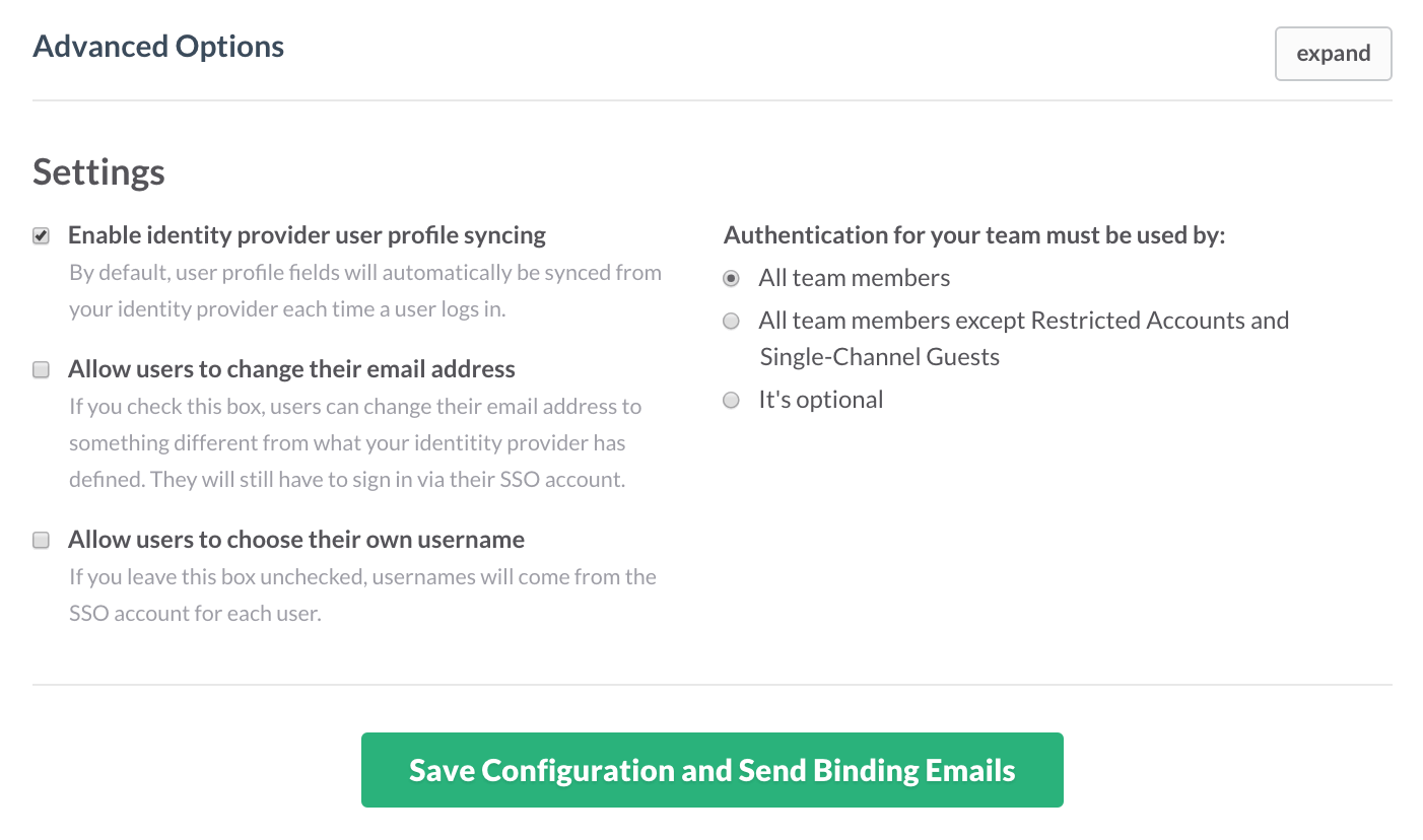 Slack Single Sign-On Additional Setting