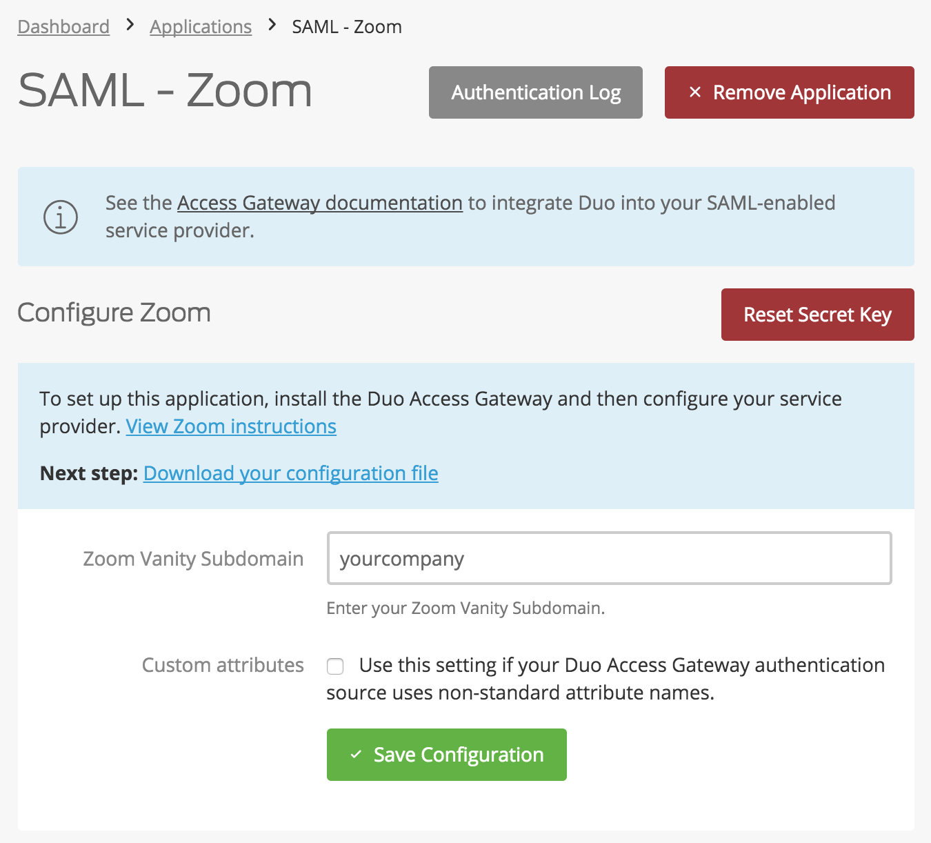 Duo Zoom Application Settings