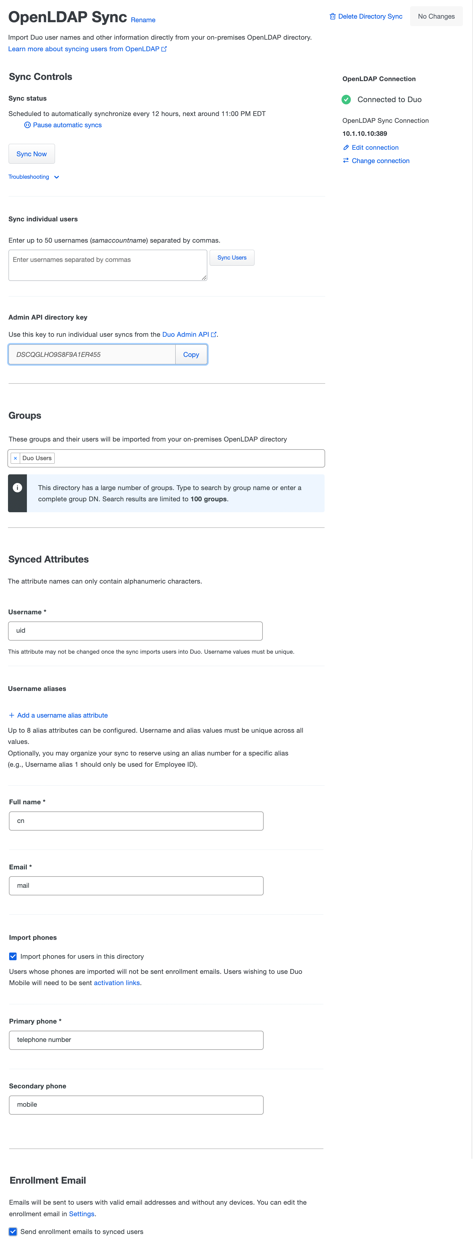 Configured LDAP Directory Sync