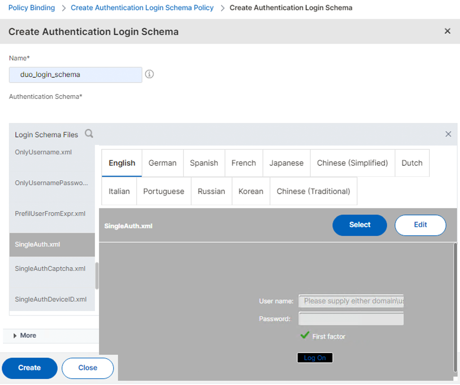 Select Login Schema File