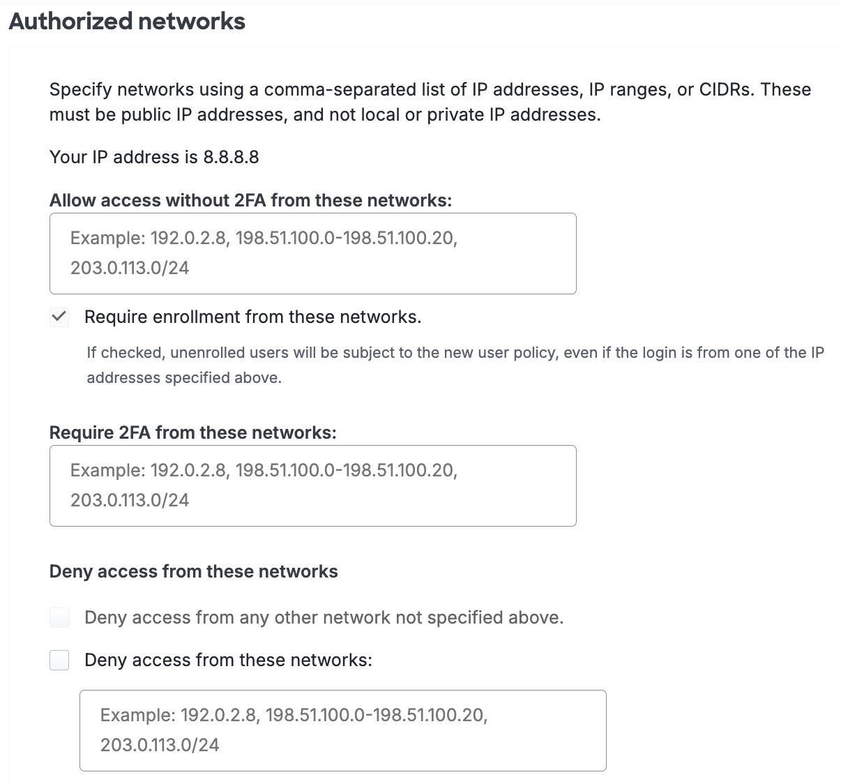 Duo Advantage and Premier Authorized Networks Settings