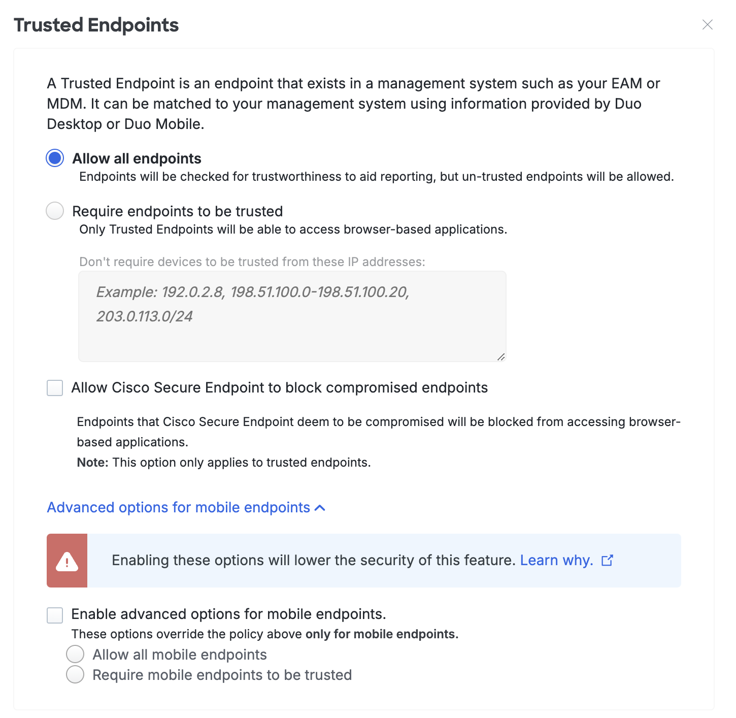 Trusted Endpoints Settings