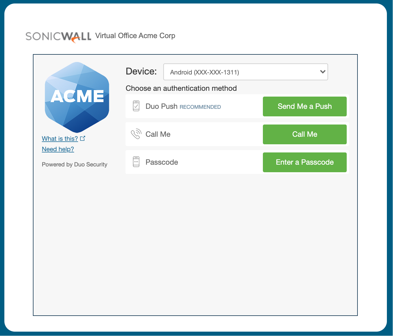 SonicWall SRA Authentication Prompt