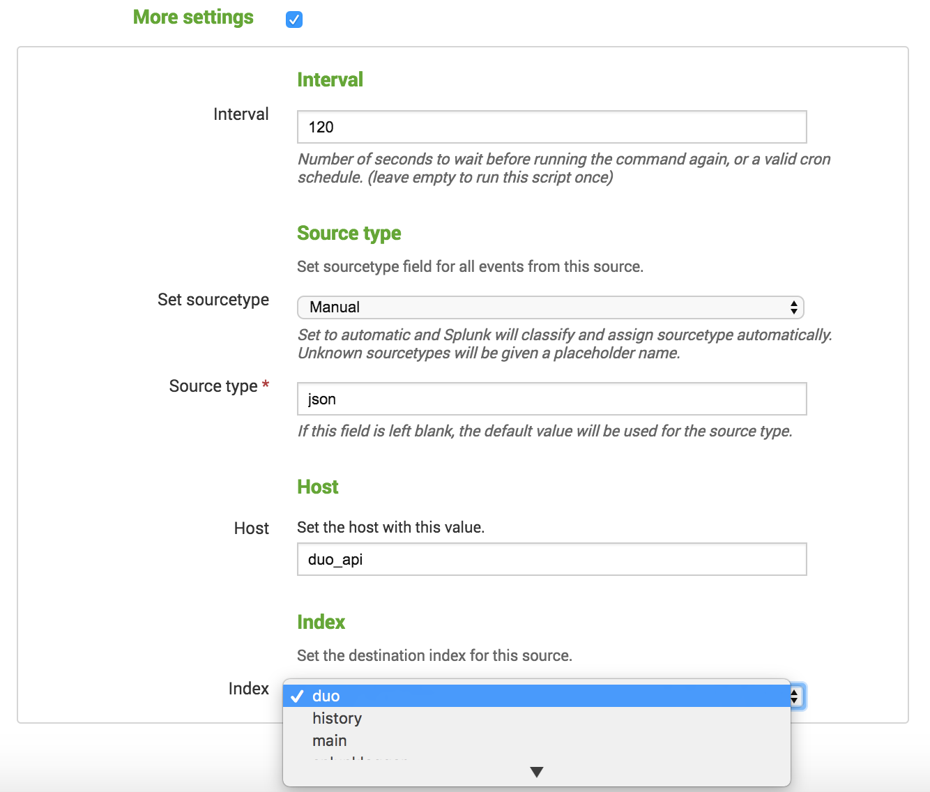 Specify custom index