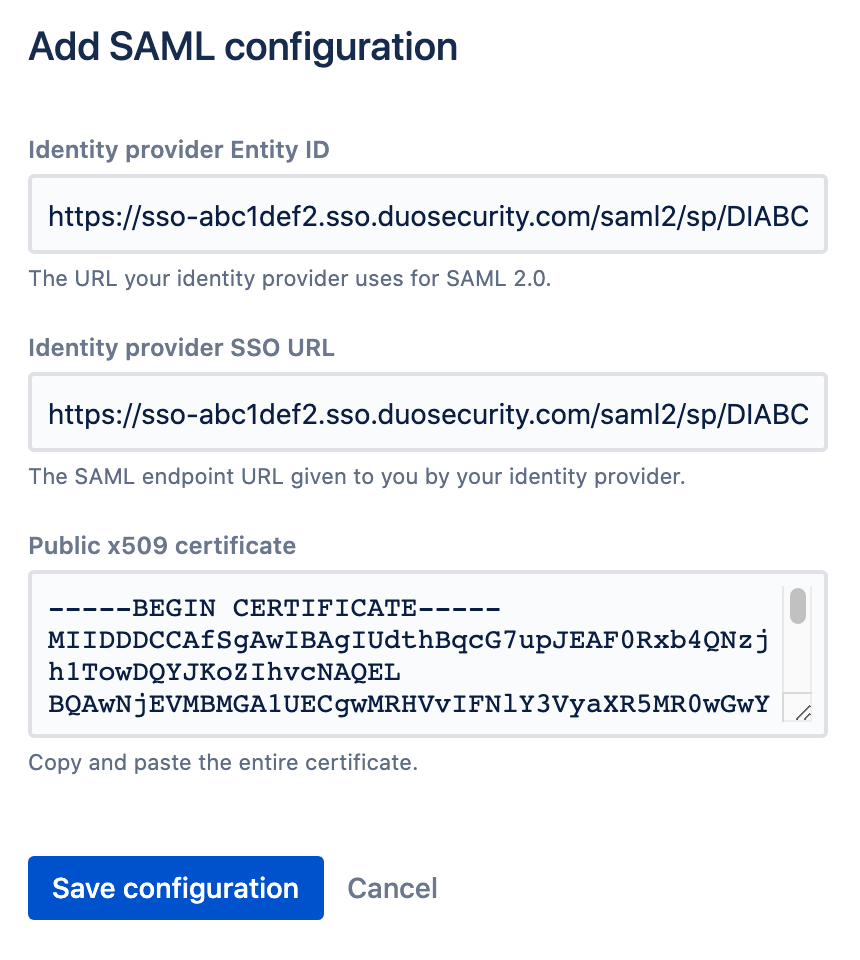 Atlassian Cloud Single Sign-On Settings Page