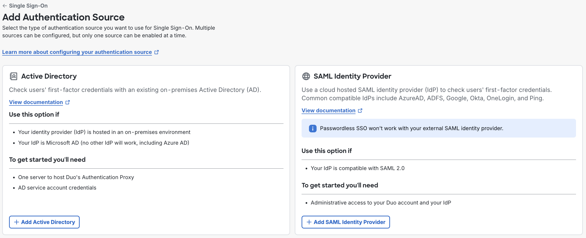 Choosing an authentication source