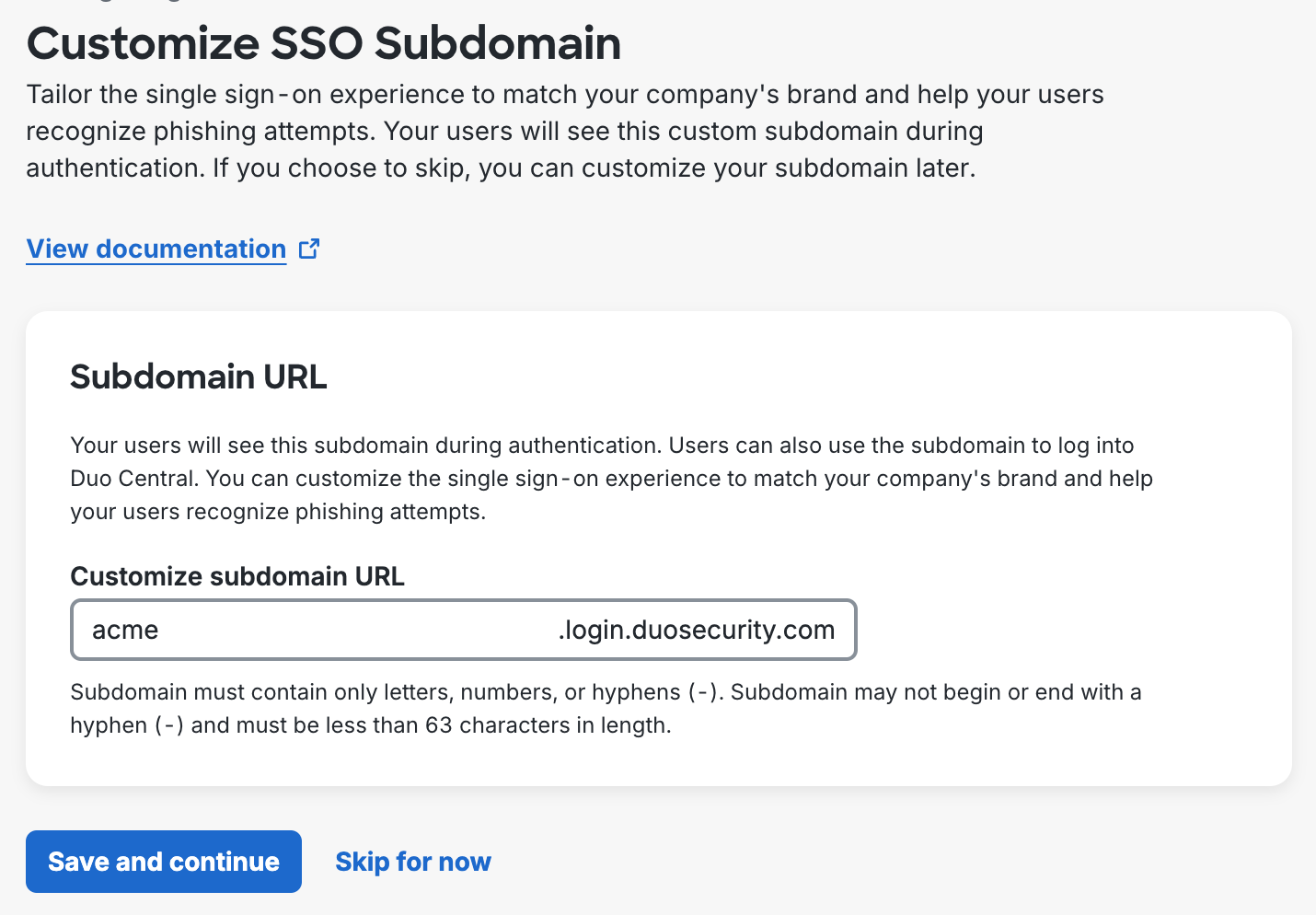 Choosing a subdomain during setup