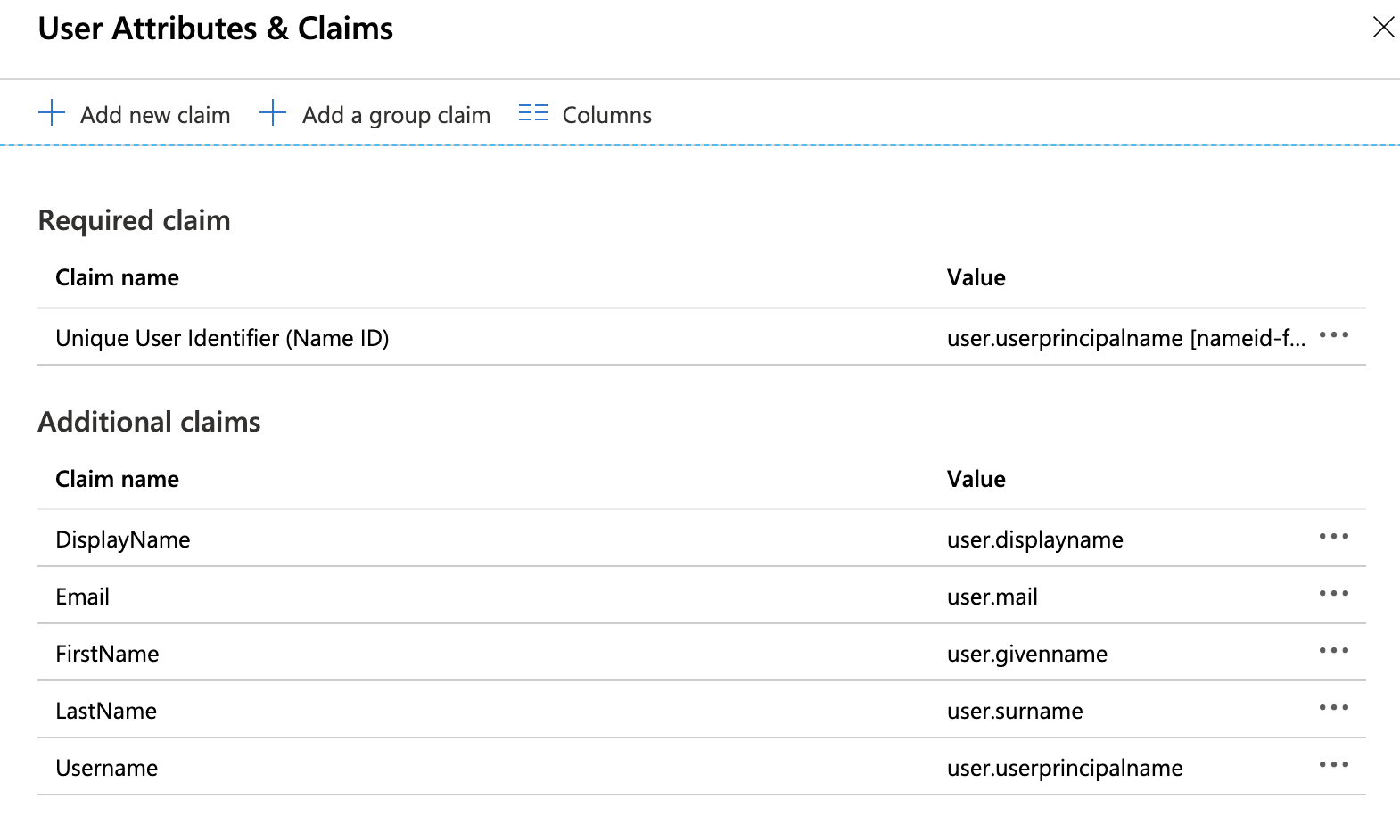 Entra ID Single Sign-On Configure Claims