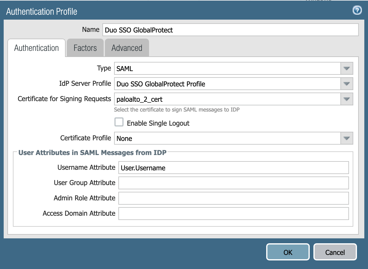 Add Palo Alto Networks Authentication Profile