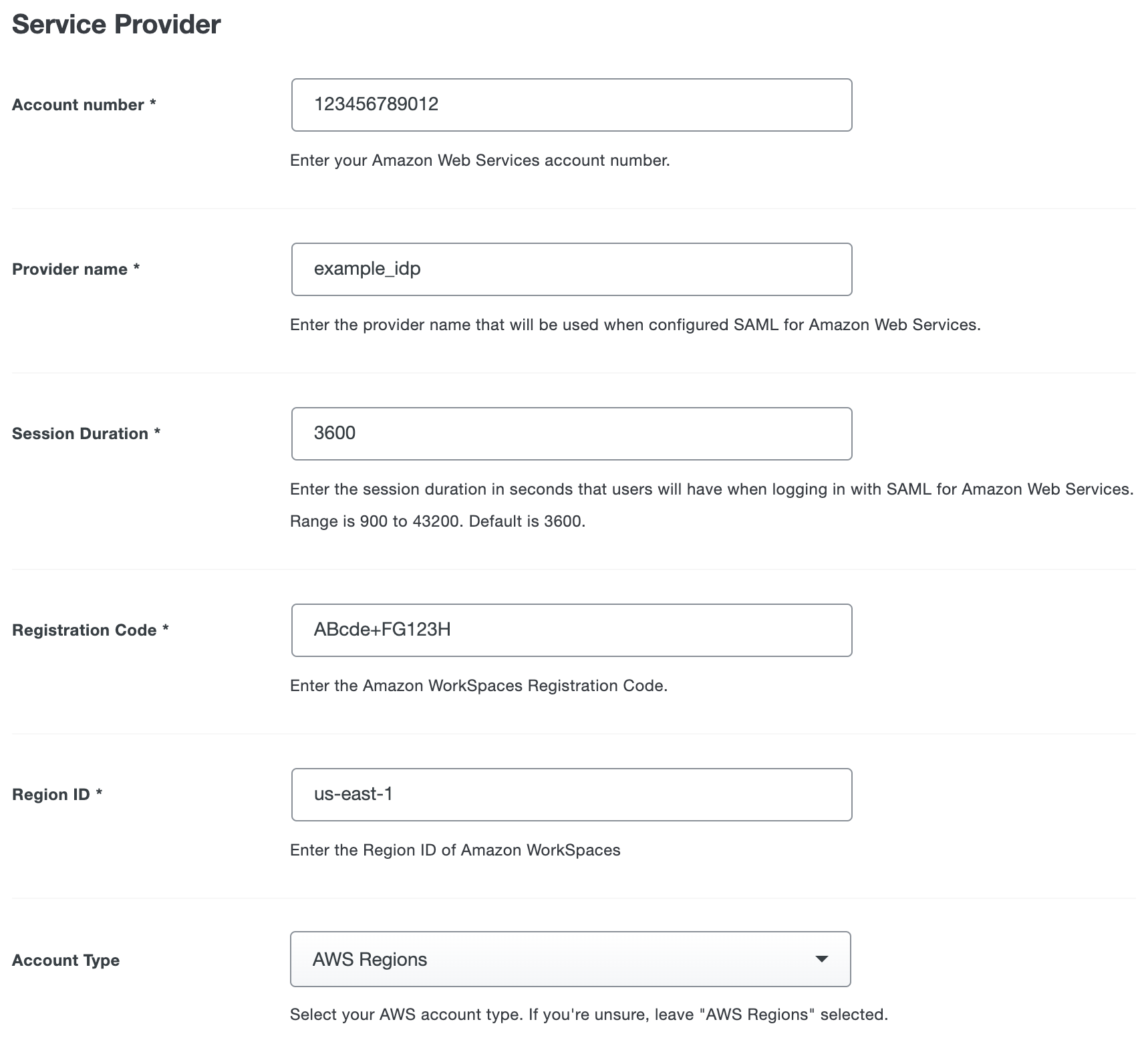 Duo Amazon WorkSpaces Service Provider Fields