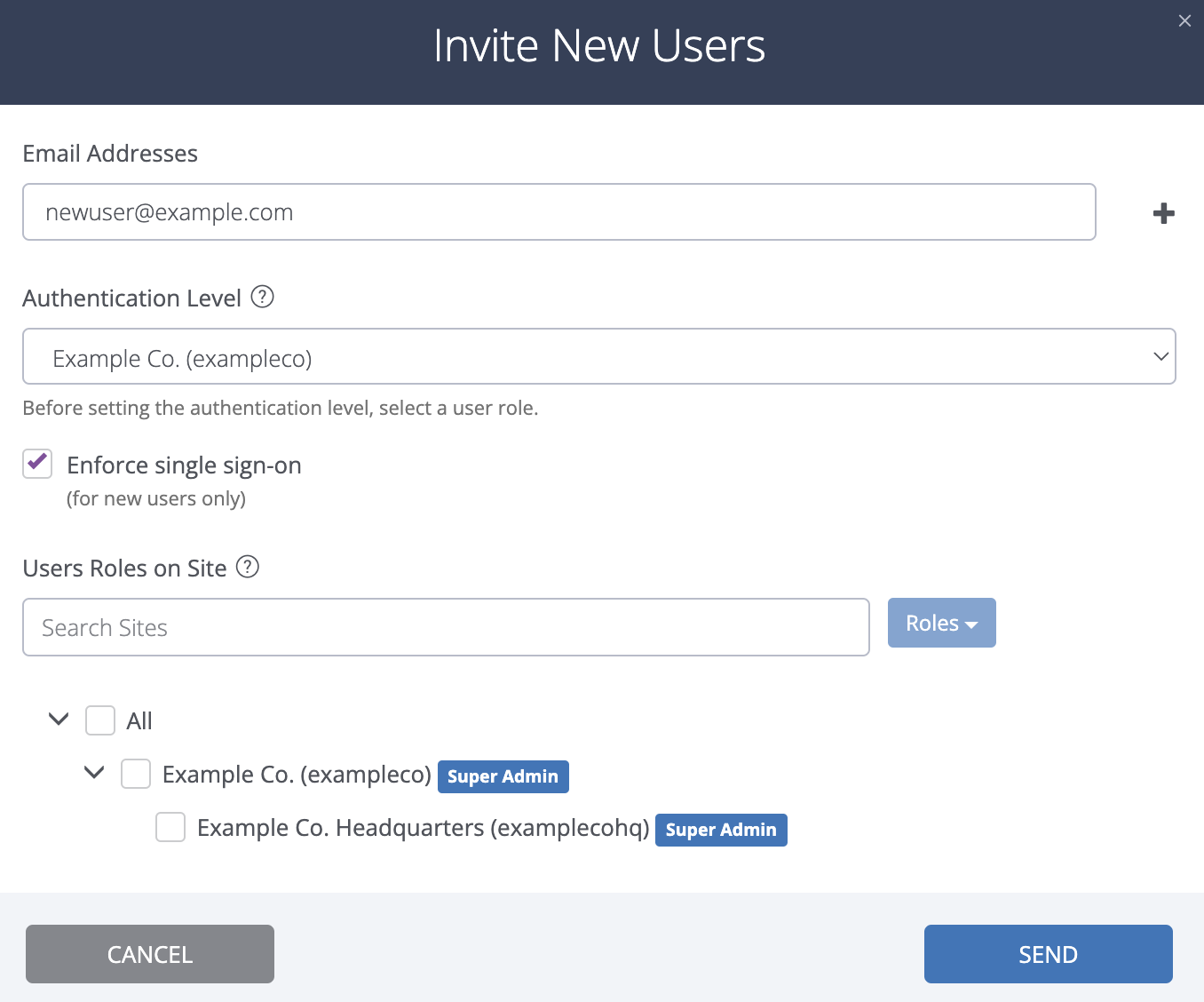 Auvik Invite New Users Pop-Up Window