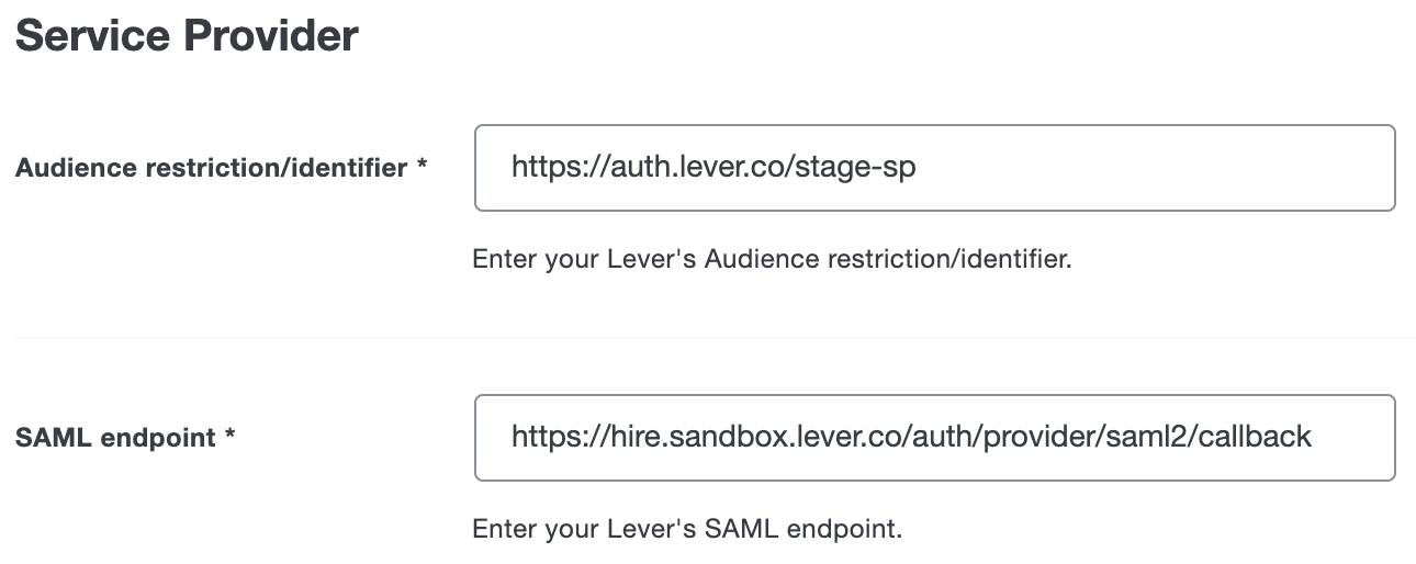 Duo Lever Service Provider Fields