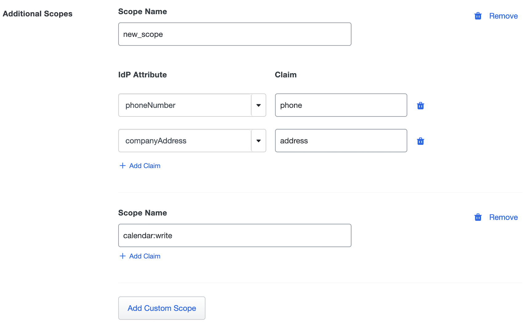 Configure default scopes and claimns