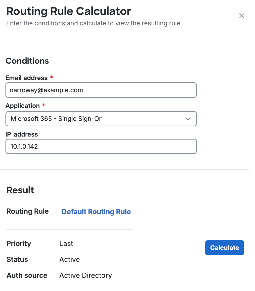 Duo SSO Routing Rules Calculator Result