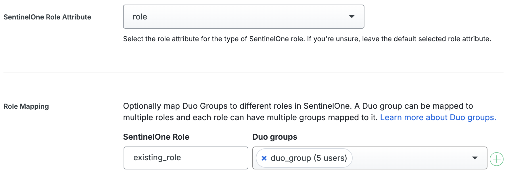 Duo SentinelOne Existing Role Fields