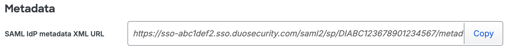 Duo Smartsheet - Domain Level Metadata URL