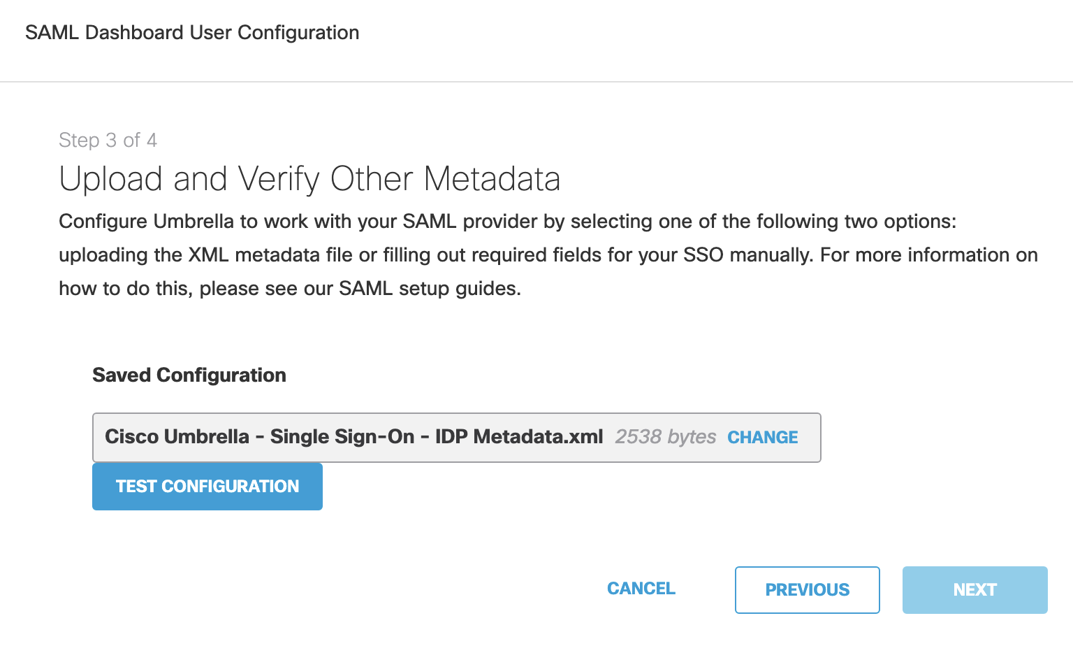 Umbrella Single Sign-On Setting Edit