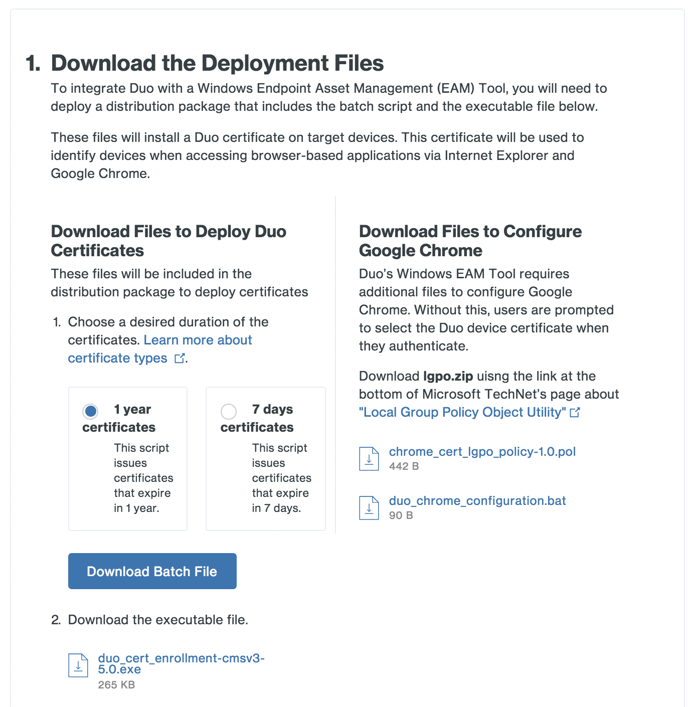 Generic Windows EAM Files in Duo Admin Panel