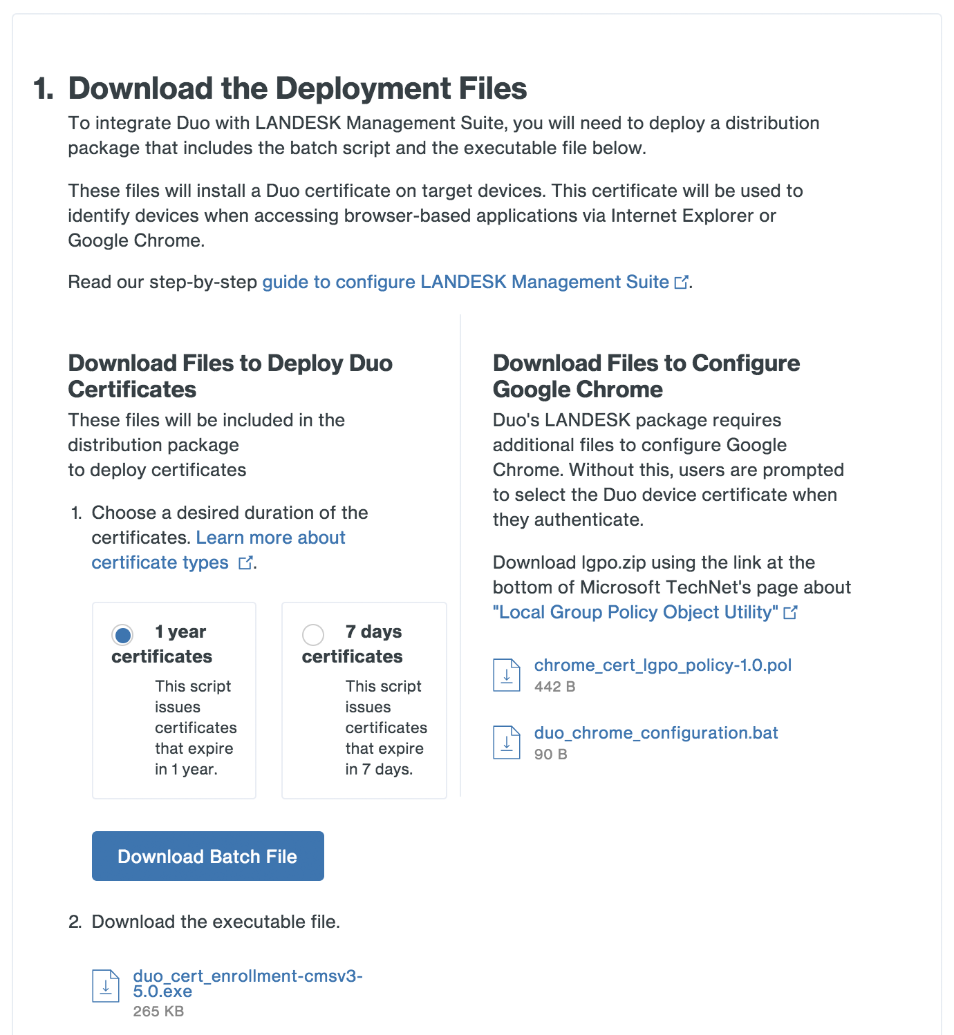 LANDESK Package Files in Duo Admin Panel