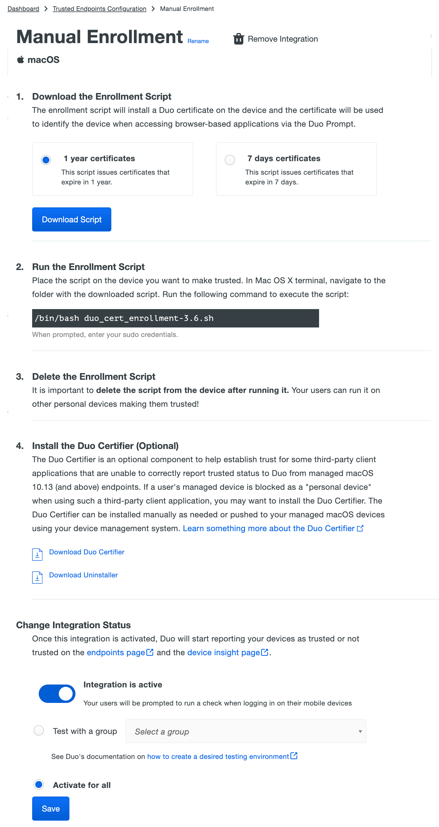 Certificate Download from Duo Admin Panel